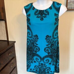 Sleeveless Blue Paisley Shift Dress